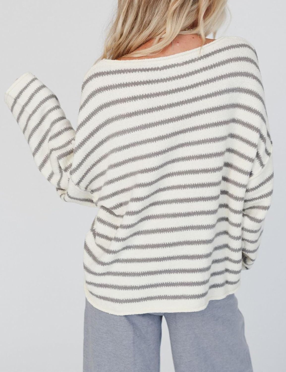 image:imageYeokou Women Striped Off Shoulder Sweater Oversized PulloverGray