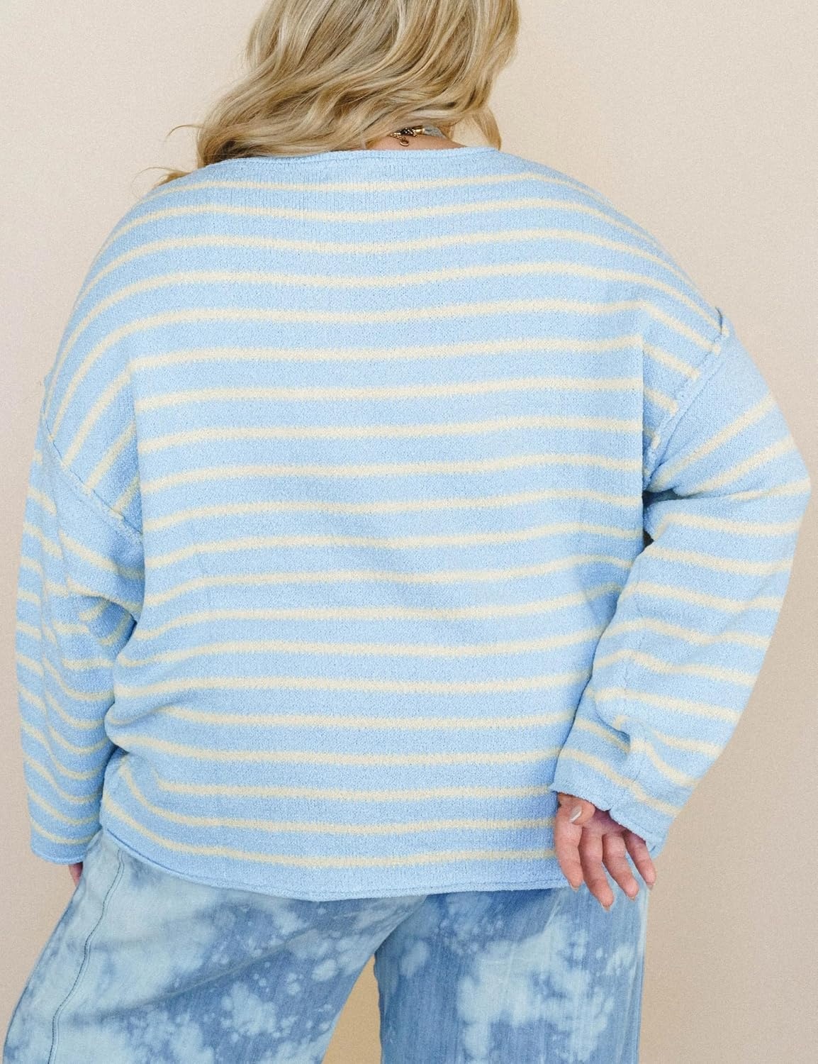 image:imageYeokou Women Striped Off Shoulder Sweater Oversized PulloverLightblue