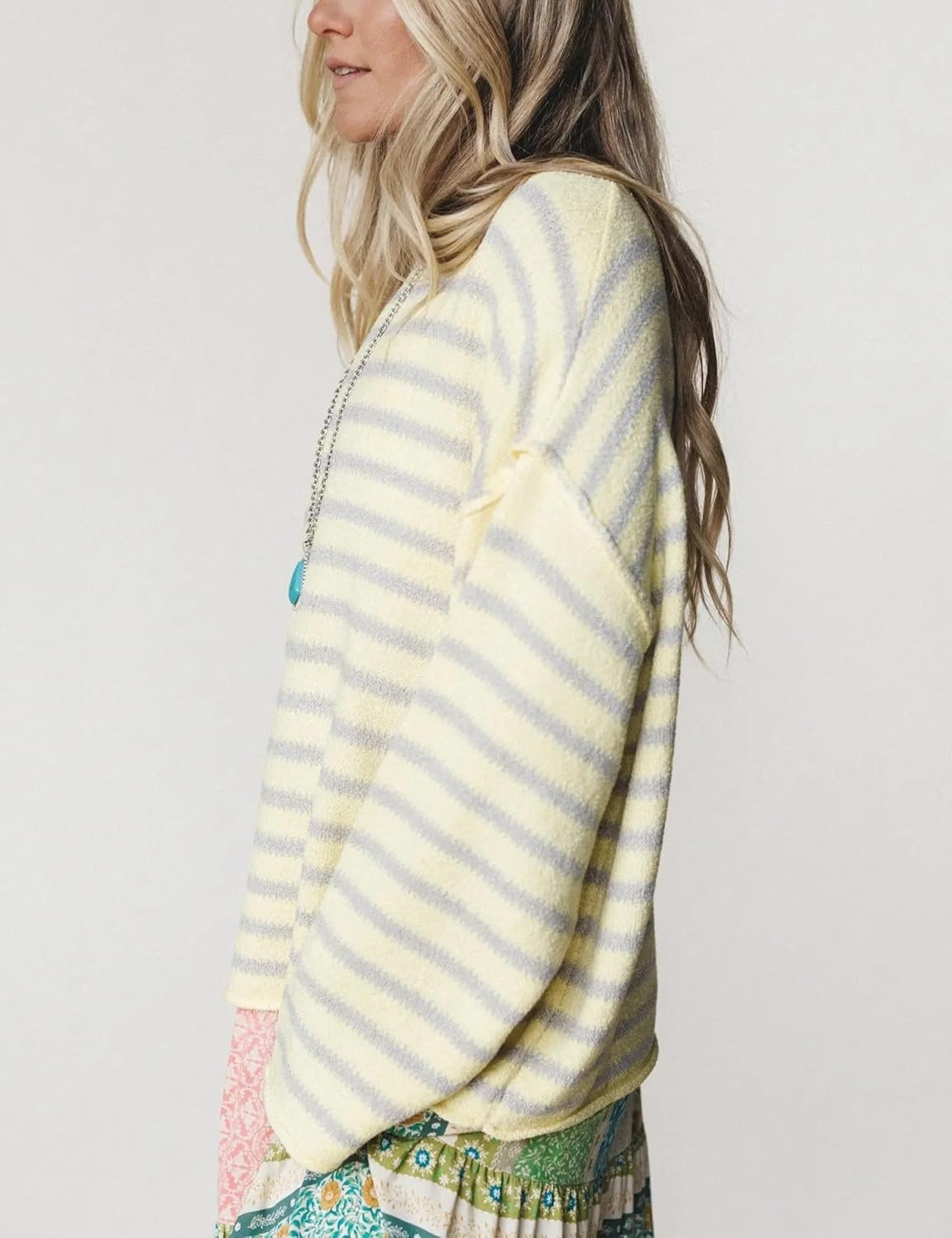 image:imageYeokou Women Striped Off Shoulder Sweater Oversized PulloverYellow