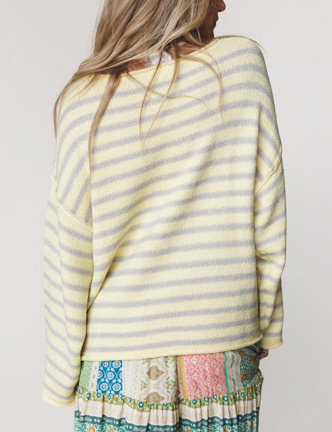 image:imageYeokou Women Striped Off Shoulder Sweater Oversized PulloverYellow