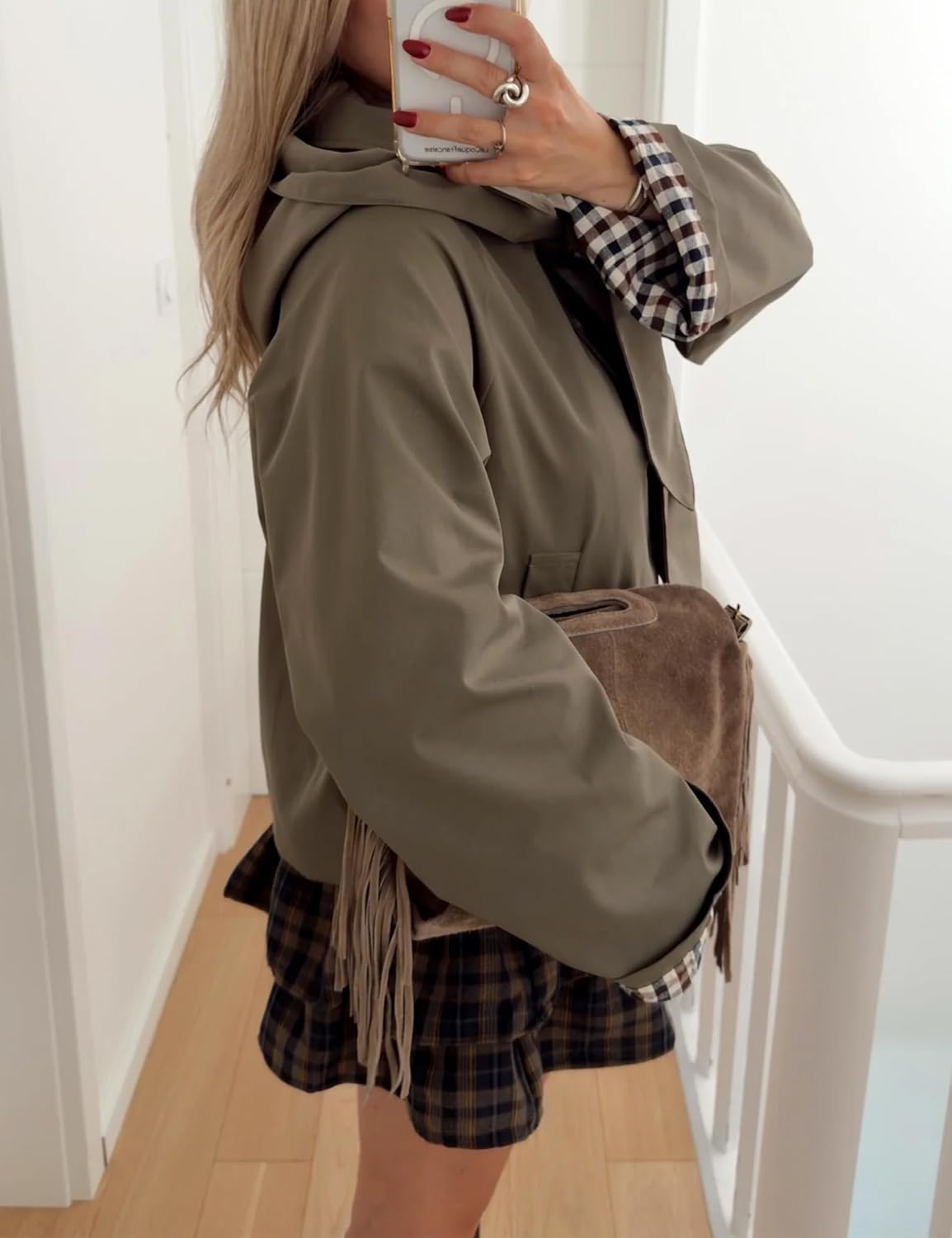 image:imageYeokou Women Trench Coat Detachable Hood Bow Tie JacketDustygreen