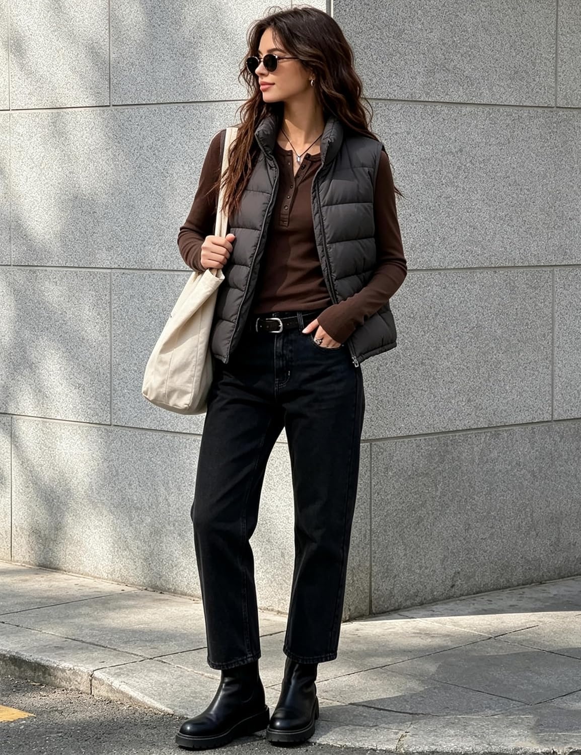 image:imageYeokou Womens Ribbed Henley Shirt Slim Fit Long Sleeve Casual TopCoffee