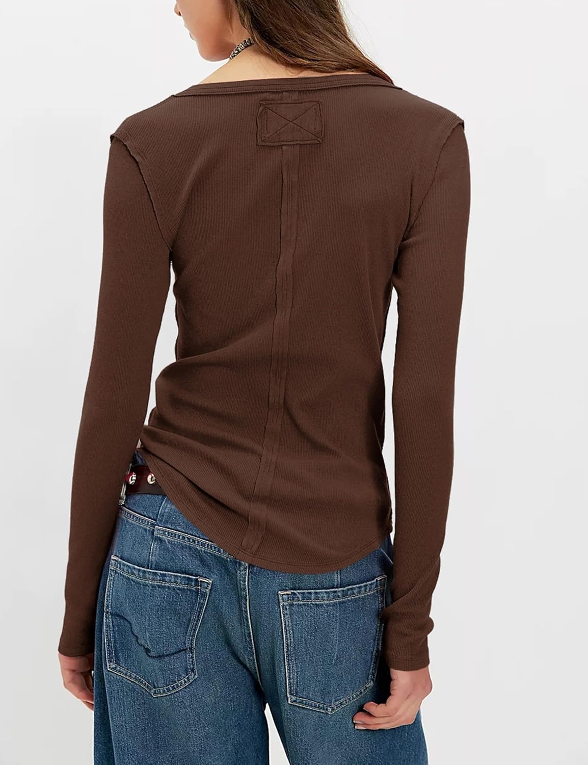 image:imageYeokou Womens Ribbed Henley Shirt Slim Fit Long Sleeve Casual TopCoffee