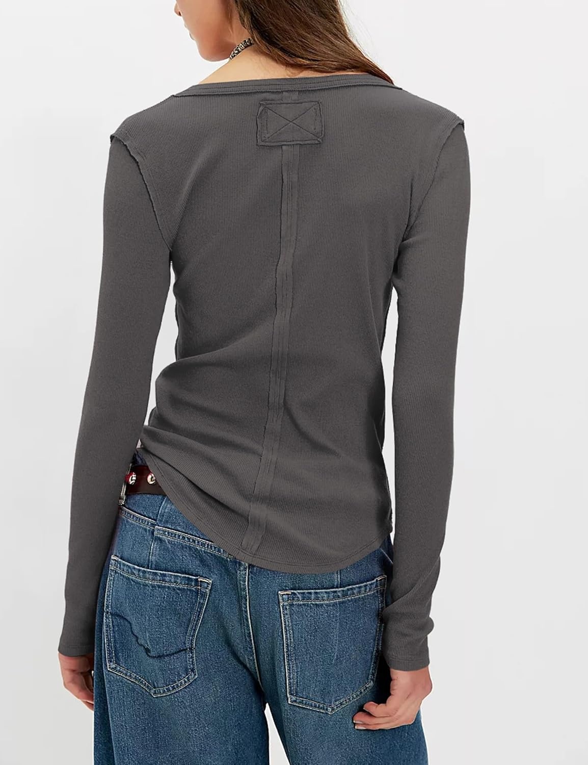 image:imageYeokou Womens Ribbed Henley Shirt Slim Fit Long Sleeve Casual TopDarkgray