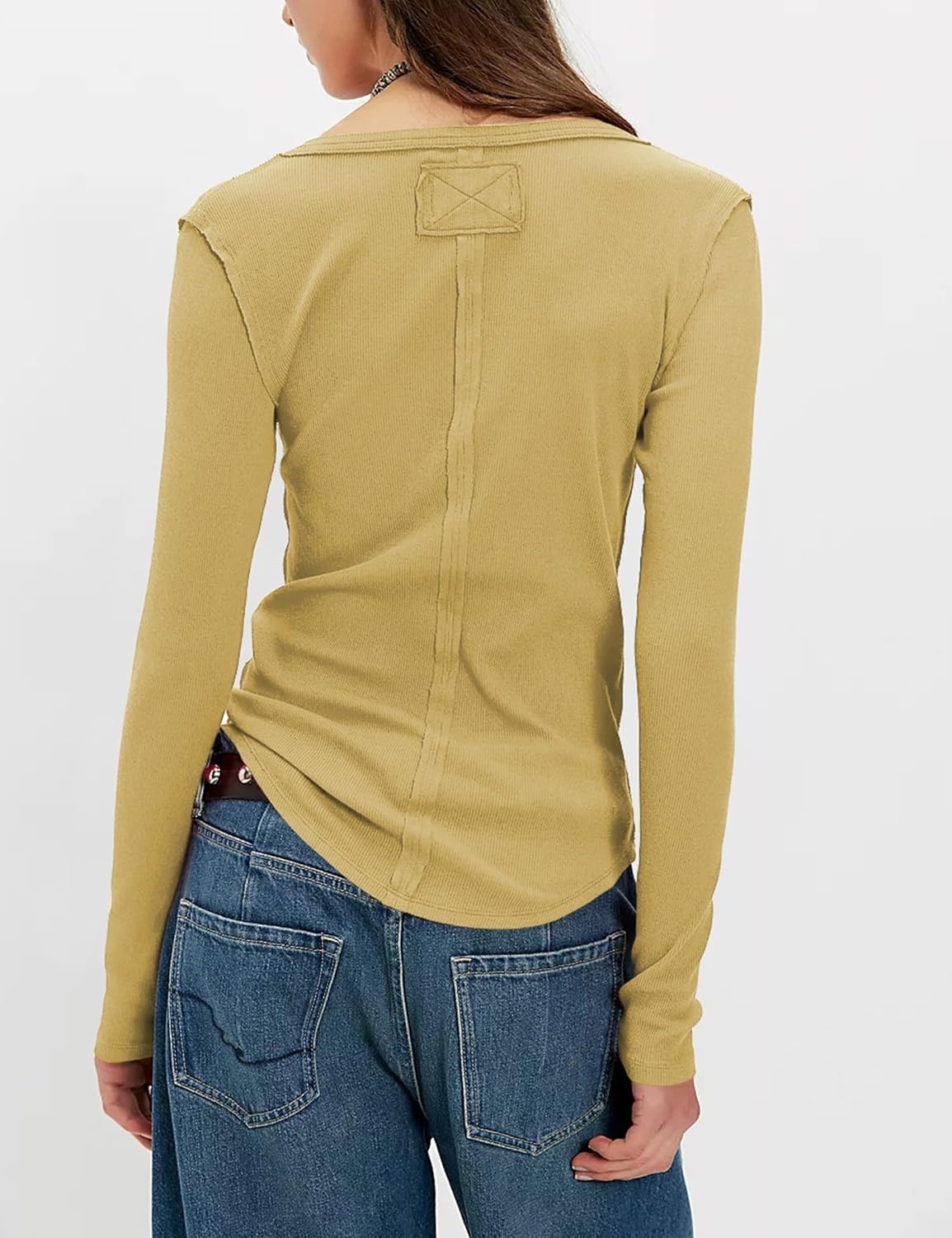 image:imageYeokou Womens Ribbed Henley Shirt Slim Fit Long Sleeve Casual TopYellow