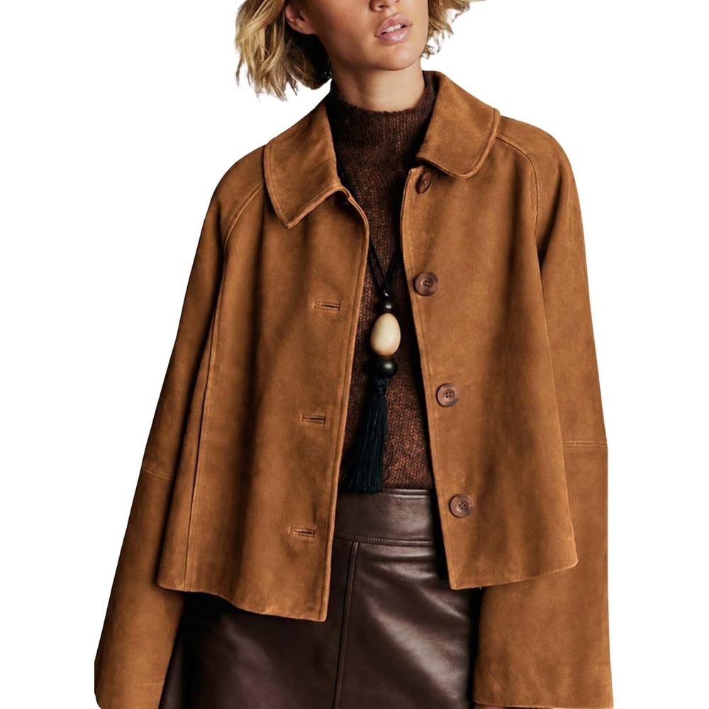 image:imageWomen Faux Suede Cropped Jacket Fall OuterwearBrown