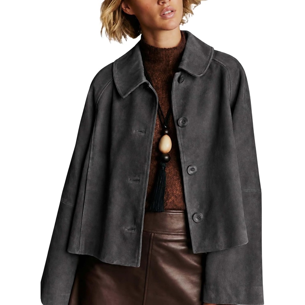 image:imageWomen Faux Suede Cropped Jacket Fall OuterwearGray