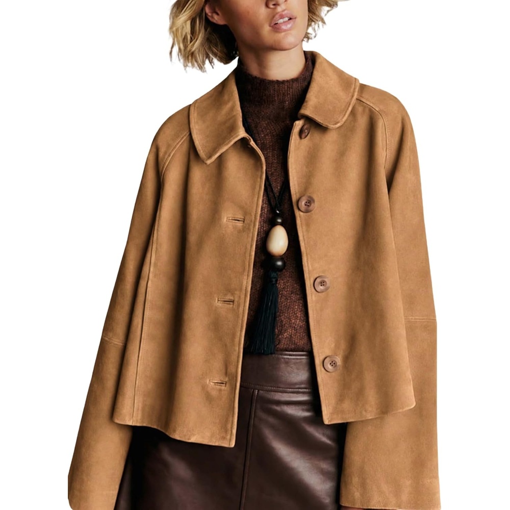image:imageWomen Faux Suede Cropped Jacket Fall OuterwearLightcamel