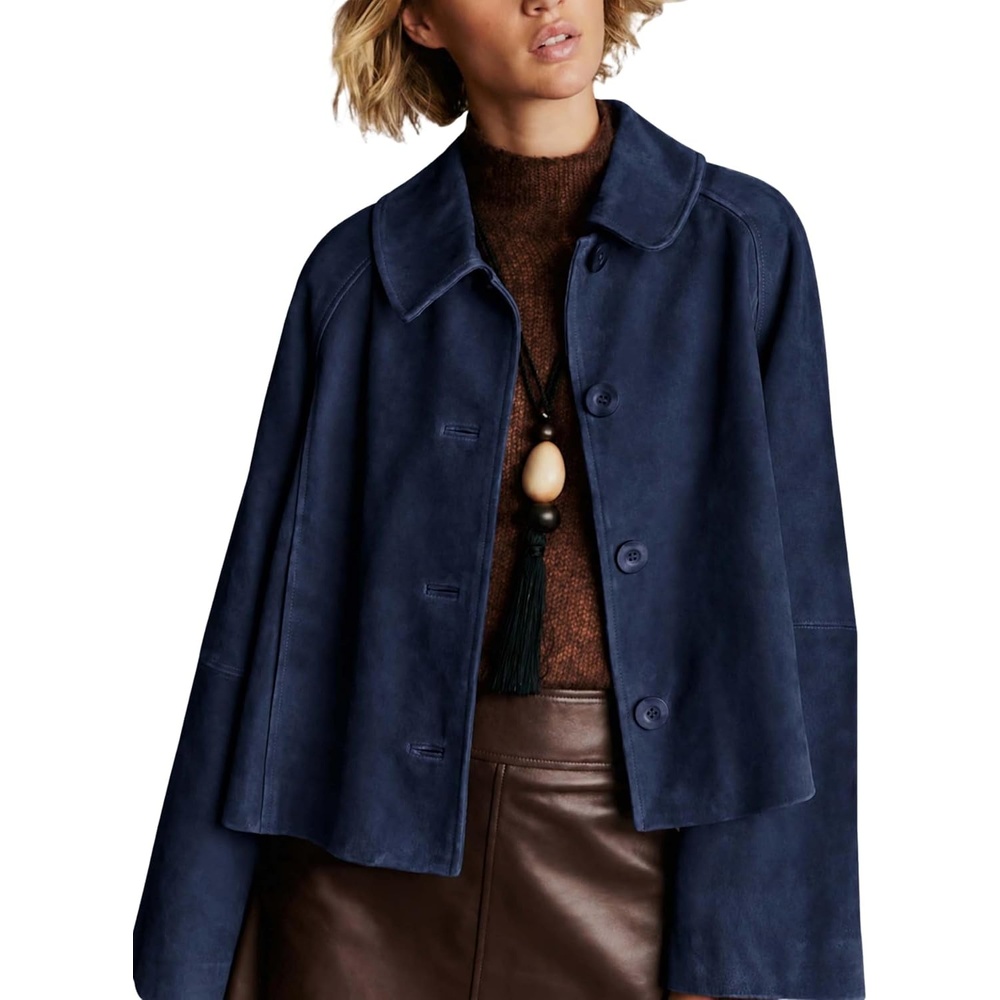 image:imageWomen Faux Suede Cropped Jacket Fall OuterwearNavy