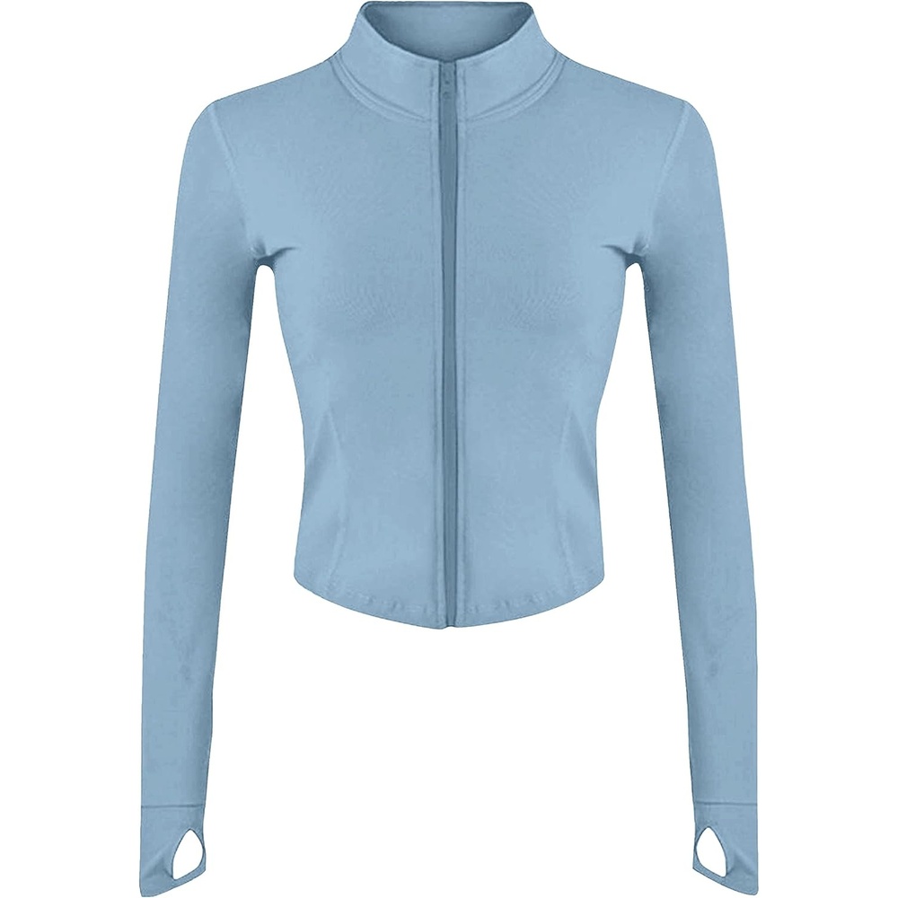 image:imageWomens Active Zip Up Running Workout Cropped Bbl Athletic Jacket with Thumb HolesBlue