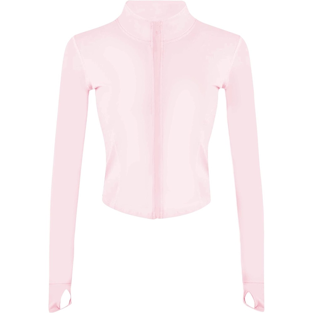 image:imageWomens Active Zip Up Running Workout Cropped Bbl Athletic Jacket with Thumb HolesPink
