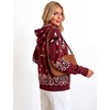 Women Bandana Paisley Knit Hooded Jacket Trendy Full Zip Sweater(Burgundy)