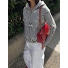 Women Bandana Paisley Knit Hooded Jacket Trendy Full Zip Sweater(Grey)