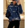 Women Bandana Paisley Knit Hooded Jacket Trendy Full Zip Sweater(Navy)