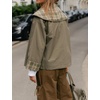 Women Cropped Trench Coat Fall Jacket Detachable Plaid Shawl Collar(Armygreen)
