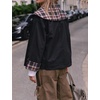 Women Cropped Trench Coat Fall Jacket Detachable Plaid Shawl Collar(Black)