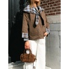 Women Cropped Trench Coat Fall Jacket Detachable Plaid Shawl Collar(Brown)