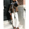 Women Cropped Trench Coat Fall Jacket Detachable Plaid Shawl Collar(Brown)