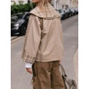 Women Cropped Trench Coat Fall Jacket Detachable Plaid Shawl Collar(Lightkhaki)