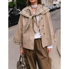 Women Cropped Trench Coat Fall Jacket Detachable Plaid Shawl Collar(Lightkhaki)