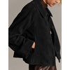 Women Faux Suede Cropped Jacket Fall Outerwear(Black)