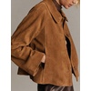 Women Faux Suede Cropped Jacket Fall Outerwear(Brown)