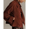 Women Faux Suede Cropped Jacket Fall Outerwear(Chestnut)