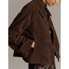 Women Faux Suede Cropped Jacket Fall Outerwear(Coffee)