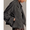 Women Faux Suede Cropped Jacket Fall Outerwear(Gray)