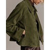 Women Faux Suede Cropped Jacket Fall Outerwear(Green)