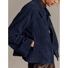 Women Faux Suede Cropped Jacket Fall Outerwear(Navy)
