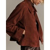 Women Faux Suede Cropped Jacket Fall Outerwear(Rust)