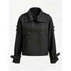 Women Houndstooth Jacket Double Breasted Stand Collar Coat(Black)