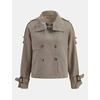 Women Houndstooth Jacket Double Breasted Stand Collar Coat(Brown)
