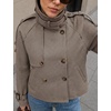 Women Houndstooth Jacket Double Breasted Stand Collar Coat(Brown)
