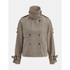Women Houndstooth Jacket Double Breasted Stand Collar Coat(Brown)