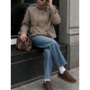 Women Houndstooth Jacket Double Breasted Stand Collar Coat(Brown)