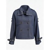 Women Houndstooth Jacket Double Breasted Stand Collar Coat(Navy)