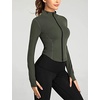 Womens Active Zip Up Running Workout Cropped Bbl Athletic Jacket with Thumb Holes(Armygreen)