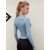 Womens Active Zip Up Running Workout Cropped Bbl Athletic Jacket with Thumb Holes(Blue)