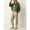 Women’s Bomber Jacket Oversized Windbreaker Funnel Neck Cropped Coat(Armygreen)