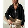 Women’s Bomber Jacket Oversized Windbreaker Funnel Neck Cropped Coat(Black)