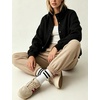 Women’s Bomber Jacket Oversized Windbreaker Funnel Neck Cropped Coat(Black)