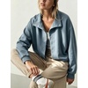 Women’s Bomber Jacket Oversized Windbreaker Funnel Neck Cropped Coat(Blue)