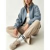 Women’s Bomber Jacket Oversized Windbreaker Funnel Neck Cropped Coat(Blue)