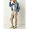 Women’s Bomber Jacket Oversized Windbreaker Funnel Neck Cropped Coat(Blue)