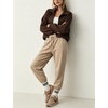 Women’s Bomber Jacket Oversized Windbreaker Funnel Neck Cropped Coat(Brown)