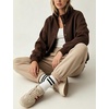 Women’s Bomber Jacket Oversized Windbreaker Funnel Neck Cropped Coat(Brown)