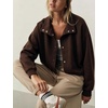 Women’s Bomber Jacket Oversized Windbreaker Funnel Neck Cropped Coat(Brown)