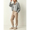 Women’s Bomber Jacket Oversized Windbreaker Funnel Neck Cropped Coat(Grey)
